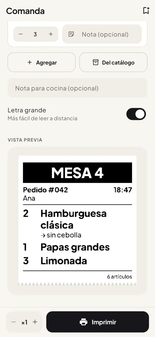 Easy Thermal Print: comanda para cocina
