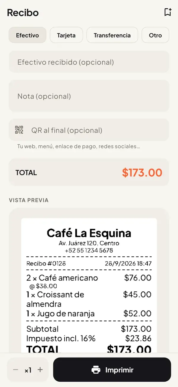 Easy Thermal Print: recibo con vista previa