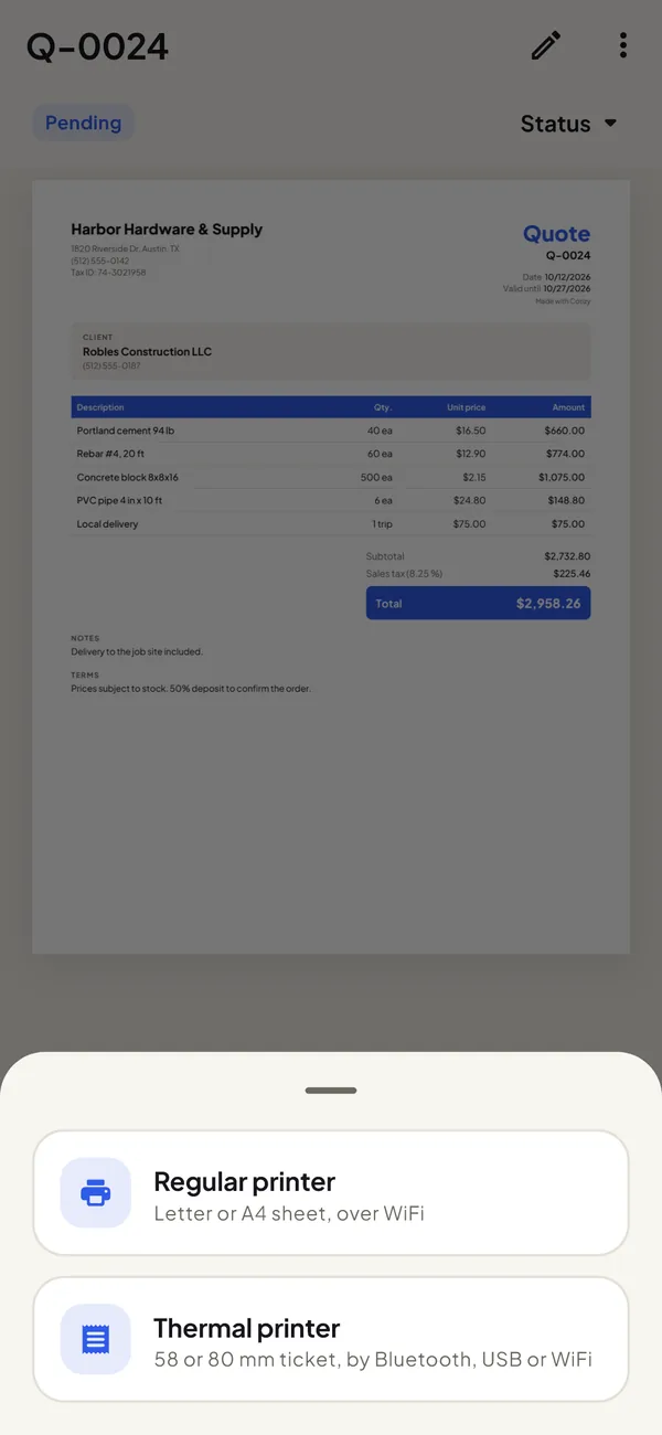 Options to print on a regular printer or a thermal printer