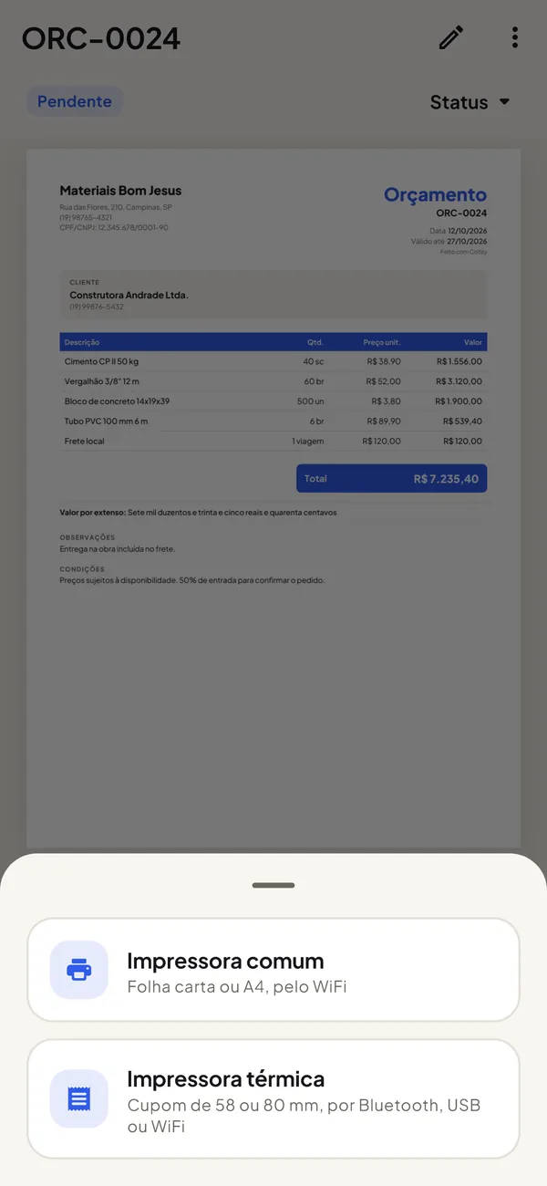 Opções para imprimir numa impressora comum ou numa térmica
