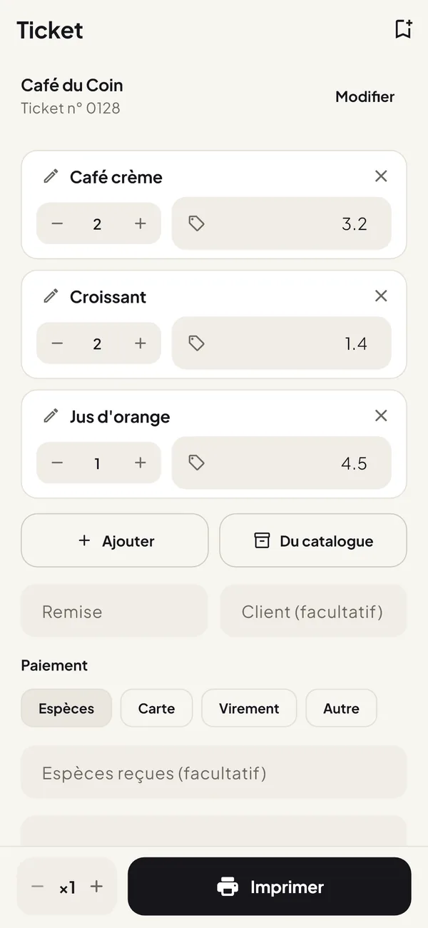 Aperçu d’un ticket de caisse avant impression