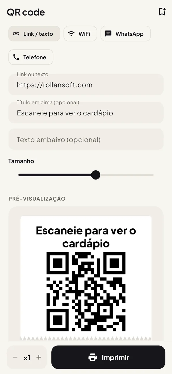 Tela de QR code com a pré-visualização de um QR para ver o cardápio
