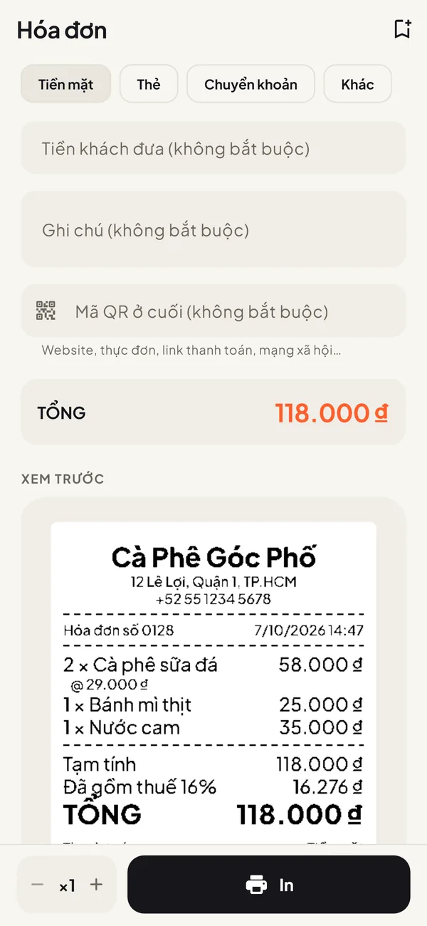 Xem trước hóa đơn bán hàng trước khi in